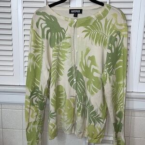Kasper leaf sweater tank set L XL resort spring green sweater set two piece
